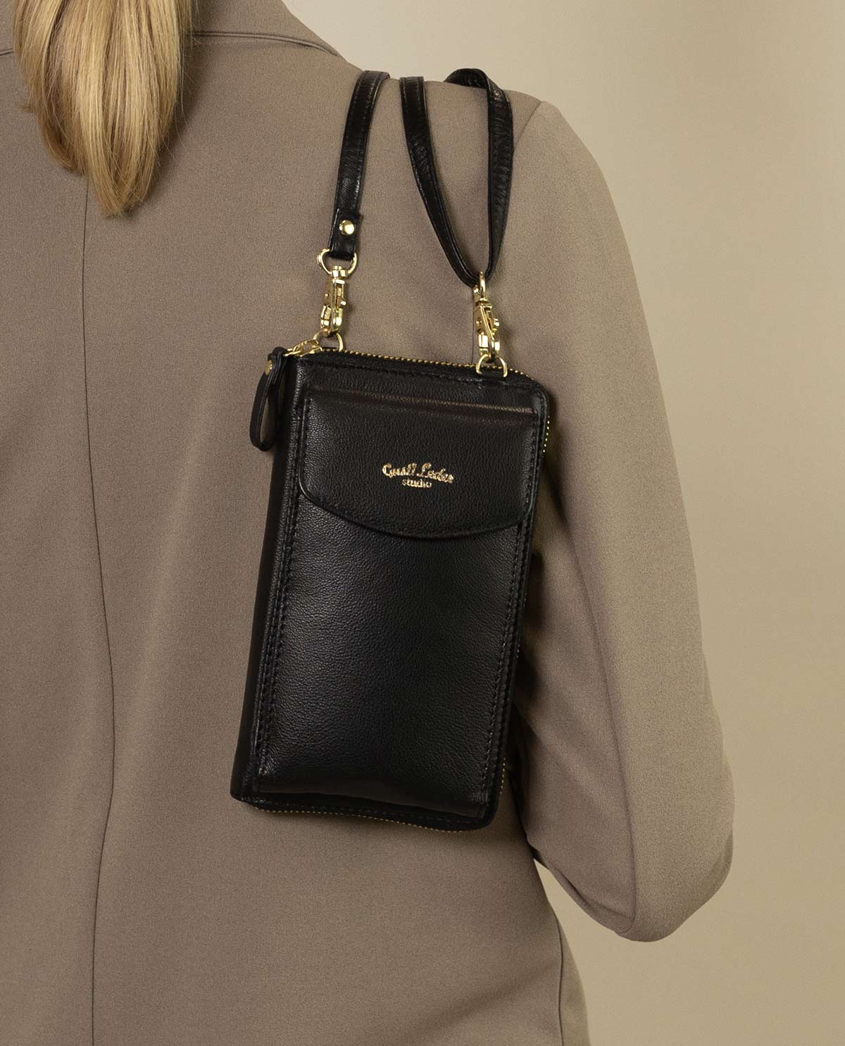 Sac Bandoulière En Cuir Véritable Pour Femme Gusti Silvia – Petit Sac 2-en-1 Noir Pour Soirée Et Quotidien